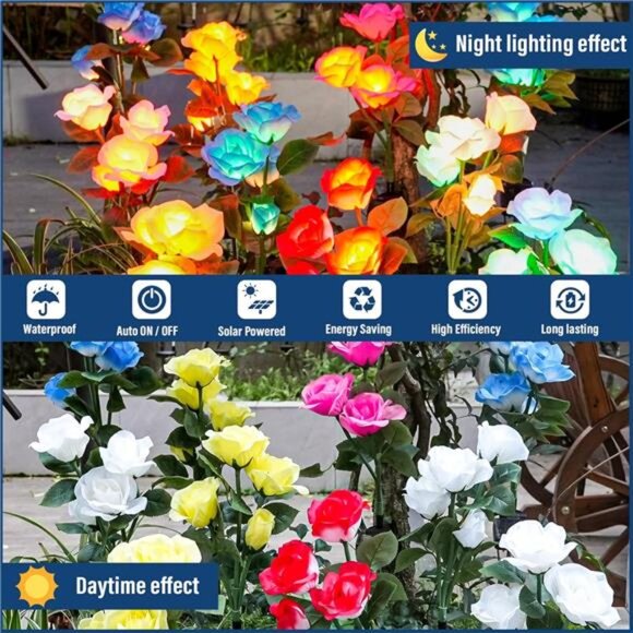 Solar Garden Lights- Newest Version Solar Lights O, 7-Color Changing Rose Lights - Picture 5 of 7